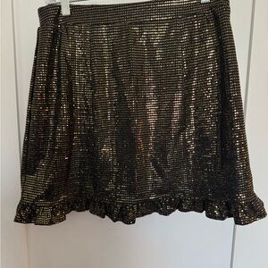 Francesca's Collections Black & Gold Metallic Ruffle Hem Skater Skirt